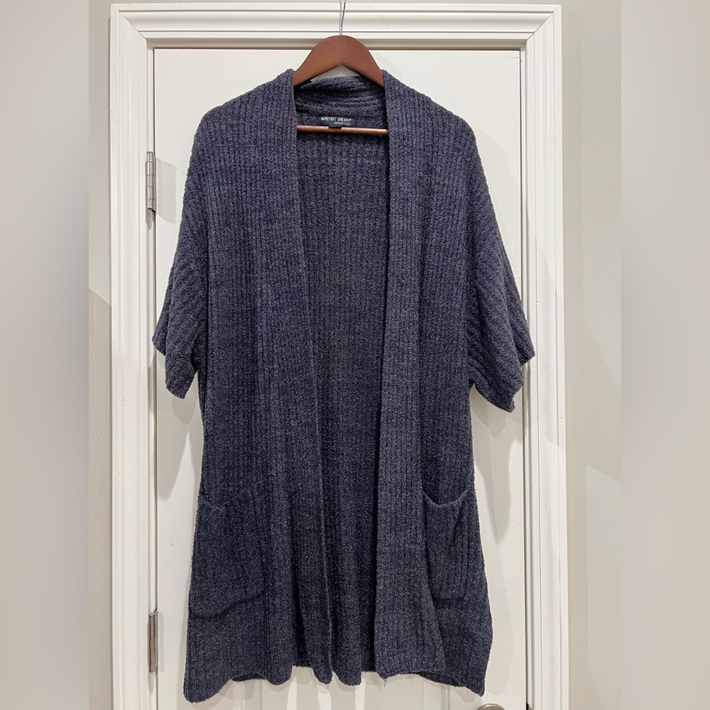 BAREFOOT DREAMS Cozy Chic Lite Cardigan Sweater Short Sleeve Purple XL
